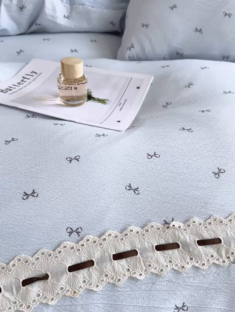 91家纺网 家纺一手货源 找家纺 可思家纺2025新款云感木棉皱皱纱四件套 甜茶