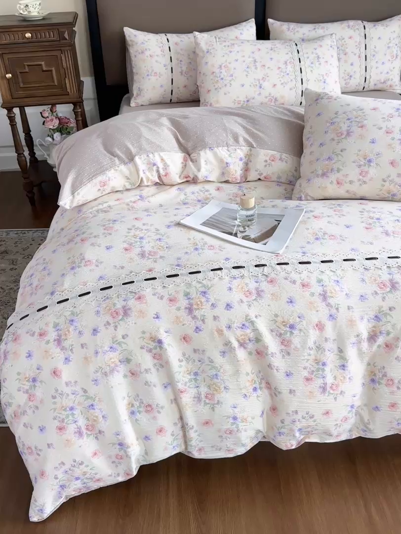 91家纺网 家纺一手货源 找家纺 可思家纺2025新款云感木棉皱皱纱四件套 群芳艳