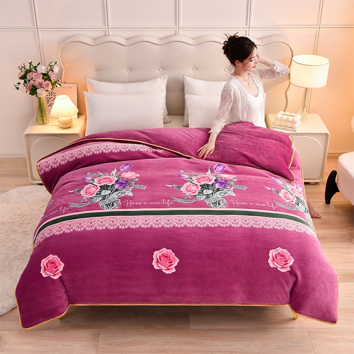 91家纺网 家纺一手货源 找家纺 绒宴 2025新款8.5斤牛奶绒金貂法莱绒床裙款保暖四件套 郁金花开