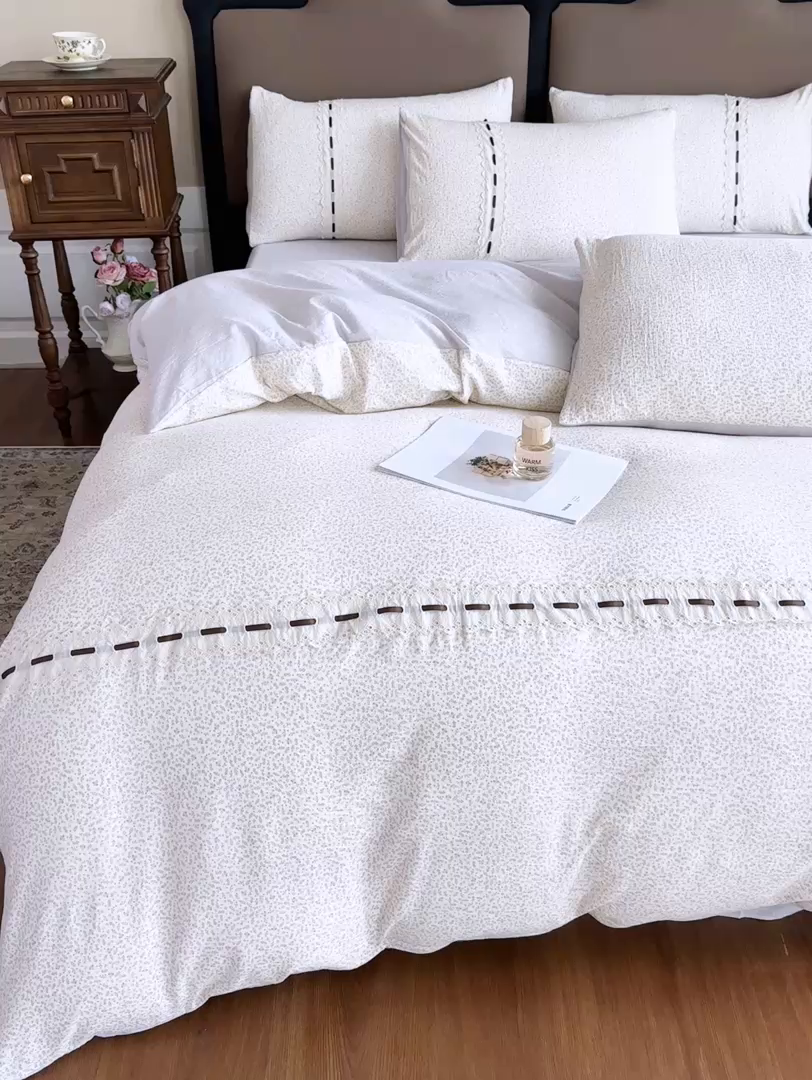 91家纺网 家纺一手货源 找家纺 可思家纺2025新款云感木棉皱皱纱四件套 漫步茶卡