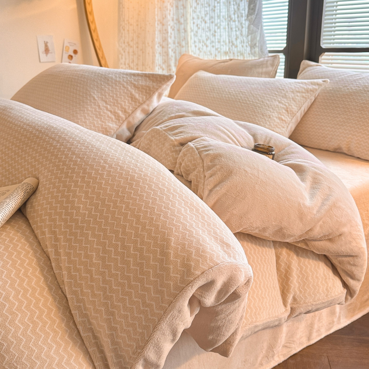 酱子 2025新款色织阳离子提花牛奶绒四件套 色织-米杏