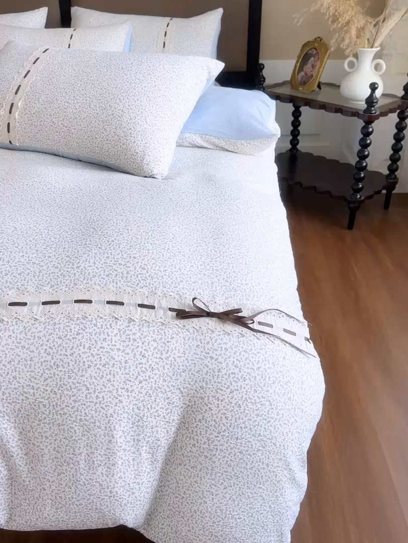 91家纺网 家纺一手货源 找家纺 可思家纺2025新款云感木棉皱皱纱四件套 海韵蓝调