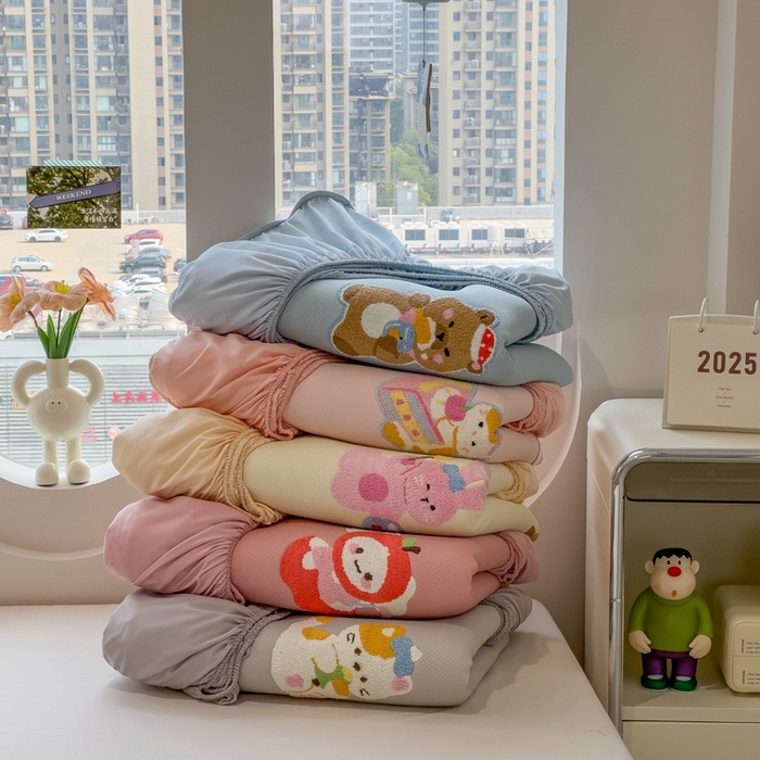 莱家富 2025新款A类彩绒棉毛巾绣夹棉床笠三件套单床笠 组合图