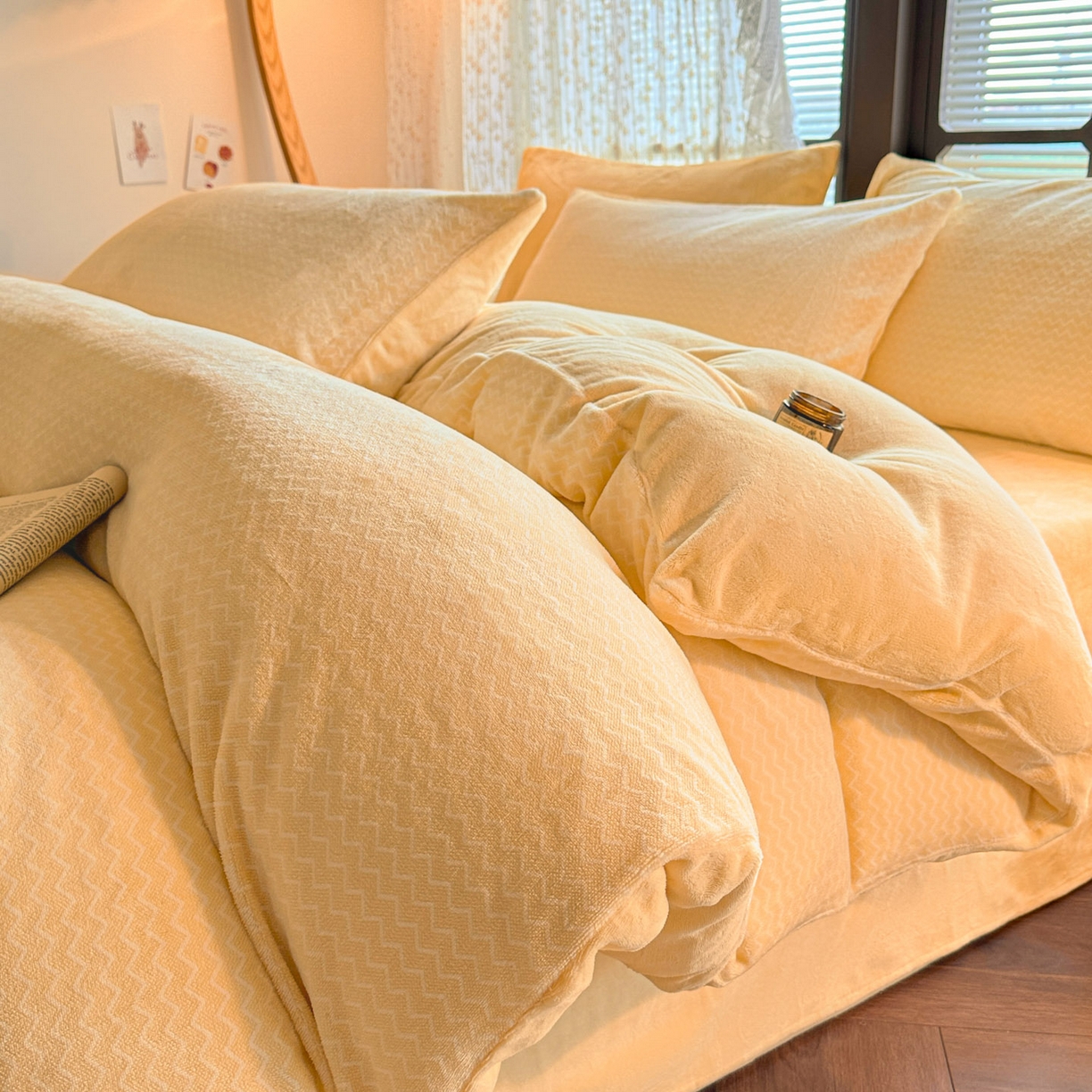 酱子 2025新款色织阳离子提花牛奶绒四件套 色织-鹅黄