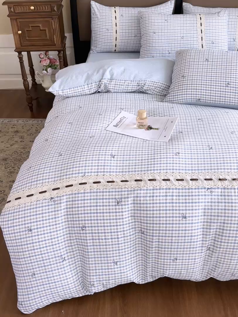 91家纺网 家纺一手货源 找家纺 可思家纺2025新款云感木棉皱皱纱四件套 格调兰