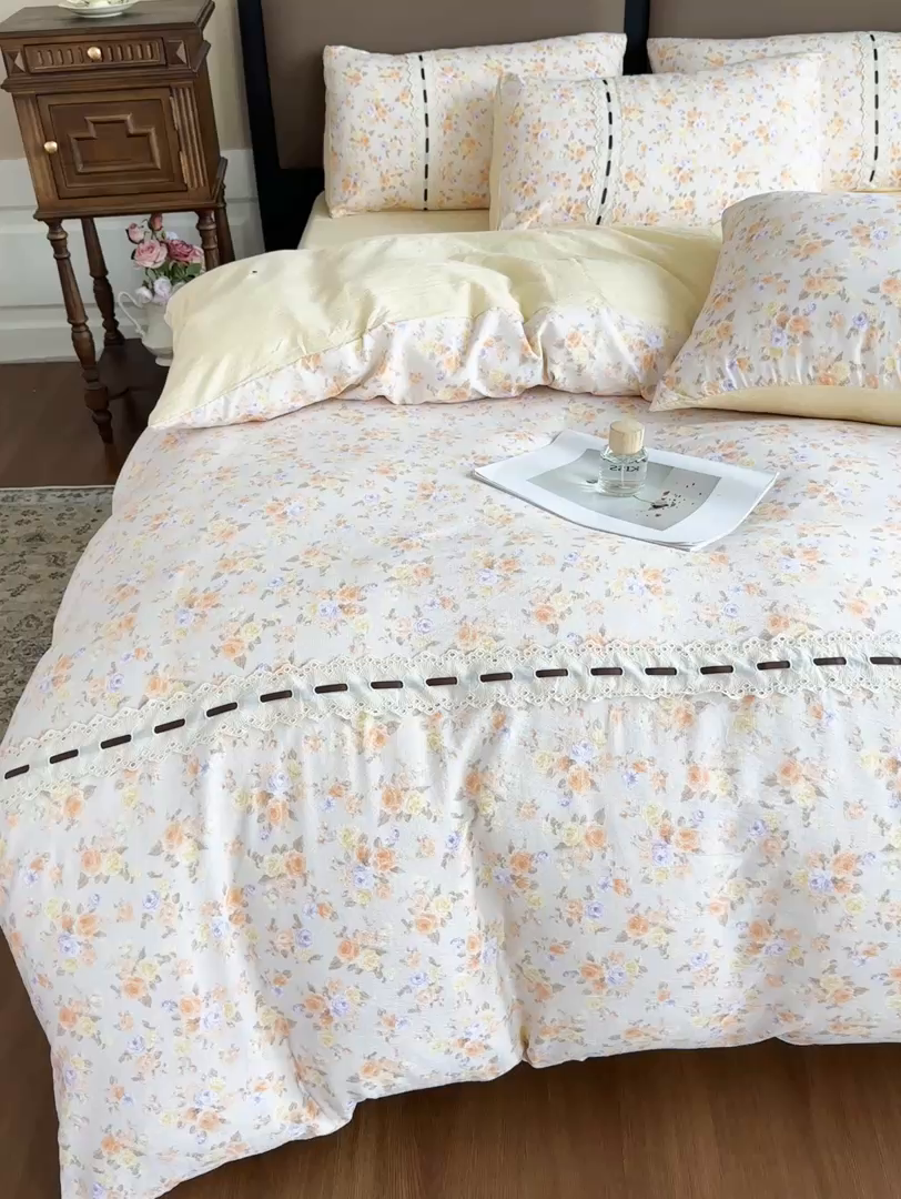 91家纺网 家纺一手货源 找家纺 可思家纺2025新款云感木棉皱皱纱四件套 花开半夏