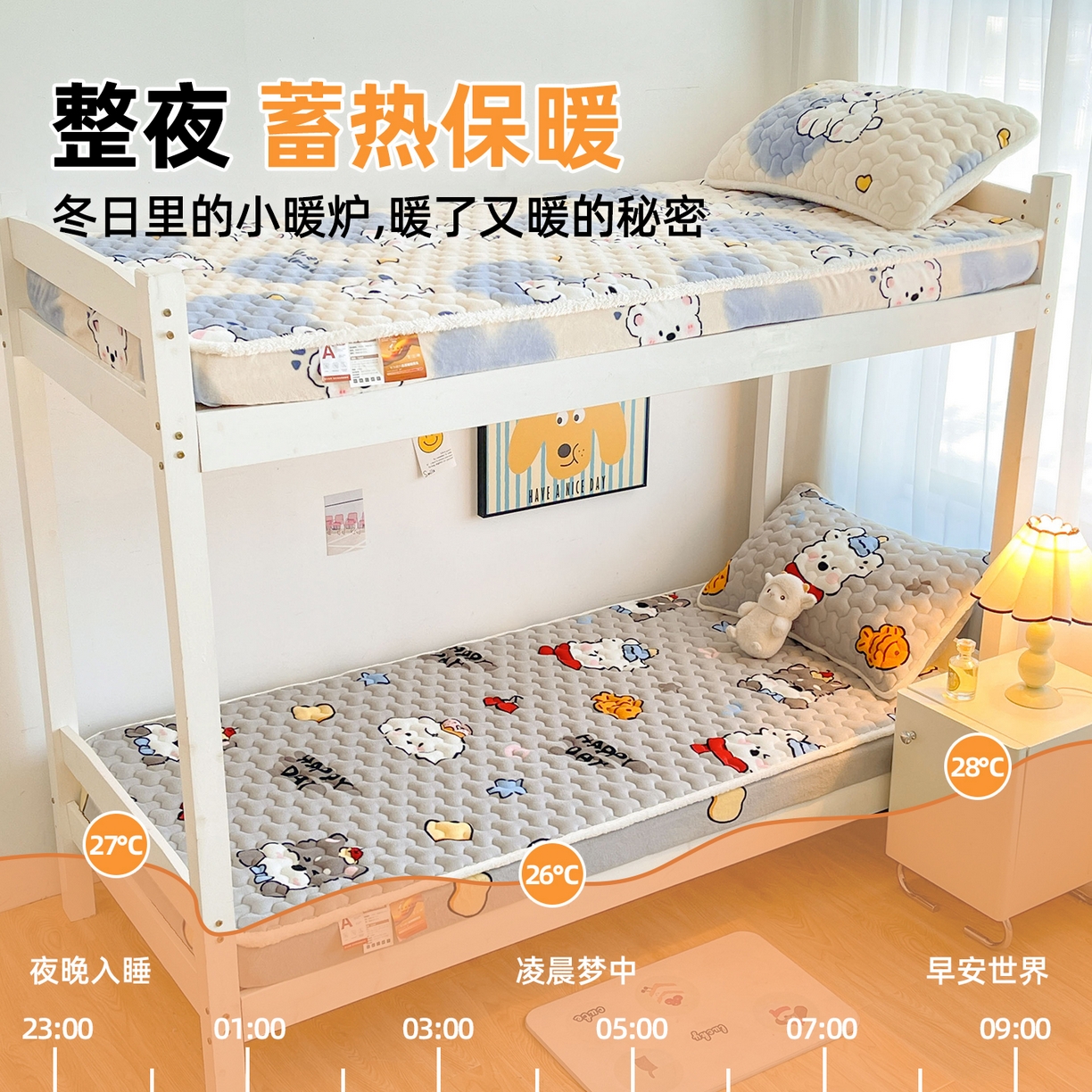 91家纺网 家纺一手货源 找家纺 雯豆家纺 2025新款学生上下铺加厚牛奶绒夹棉床笠宿舍大学生床垫保护套 牛奶绒床笠-假日小狗