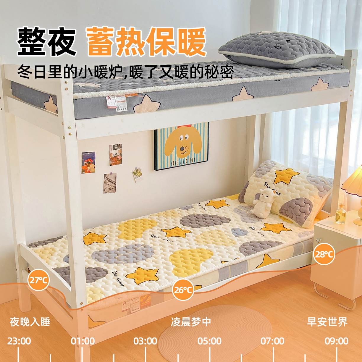 91家纺网 家纺一手货源 找家纺 雯豆家纺 2025新款学生上下铺加厚牛奶绒夹棉床笠宿舍大学生床垫保护套 牛奶绒夹棉床笠-斑点星星