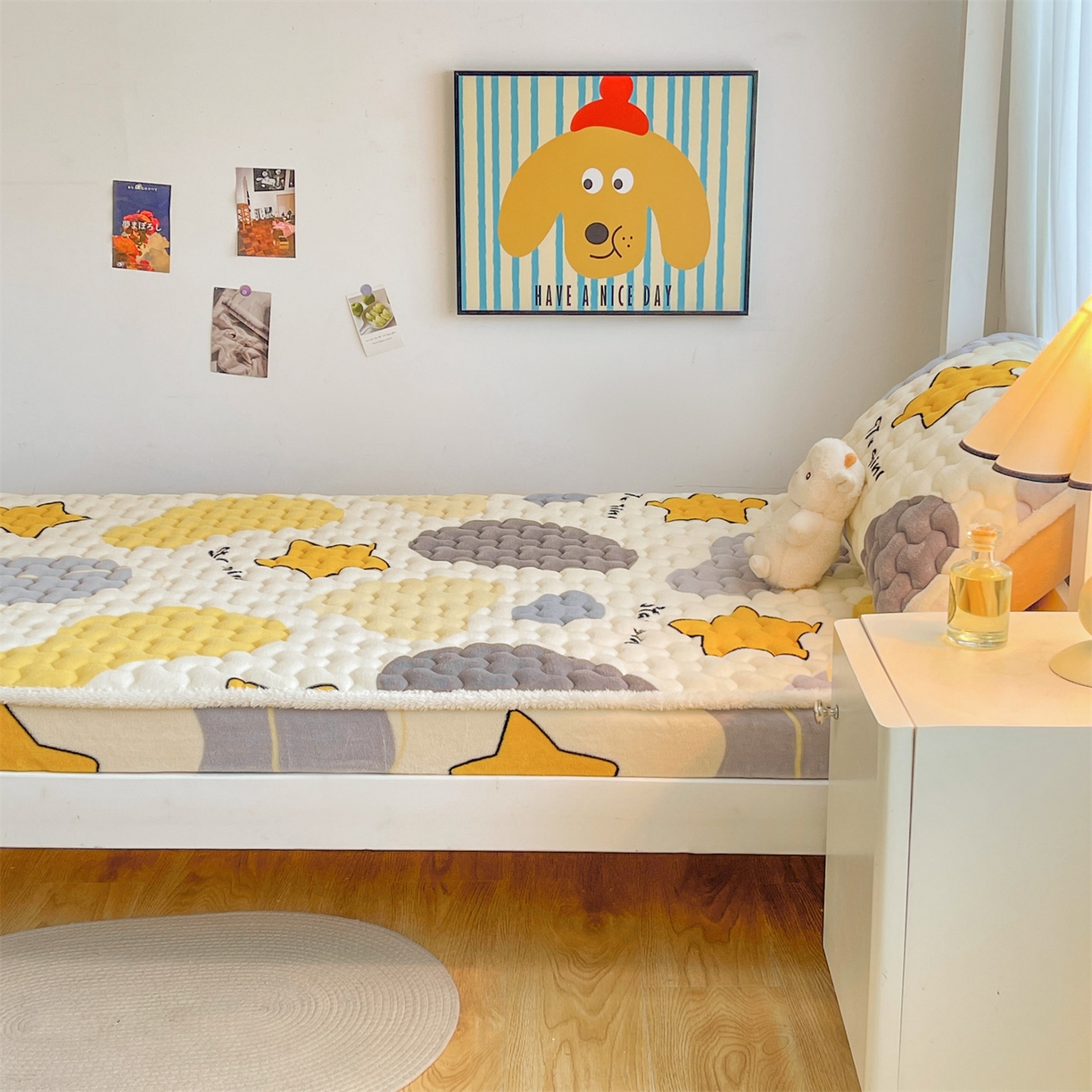 91家纺网 家纺一手货源 找家纺 雯豆家纺 2025新款学生上下铺加厚牛奶绒夹棉床笠宿舍大学生床垫保护套 牛奶绒夹棉床笠-斑点星星