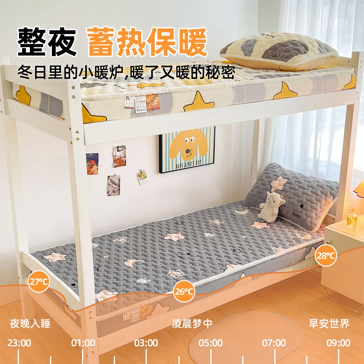 91家纺网 家纺一手货源 找家纺 雯豆家纺 2025新款学生上下铺加厚牛奶绒夹棉床笠宿舍大学生床垫保护套 牛奶绒夹棉床笠-满天星