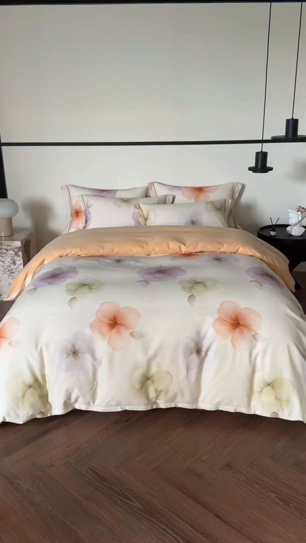 91家纺网 家纺一手货源 找家纺 薏思家纺 2025新款全棉纯棉活性生态磨毛数码印花四件套-花卉类 茶言妙语