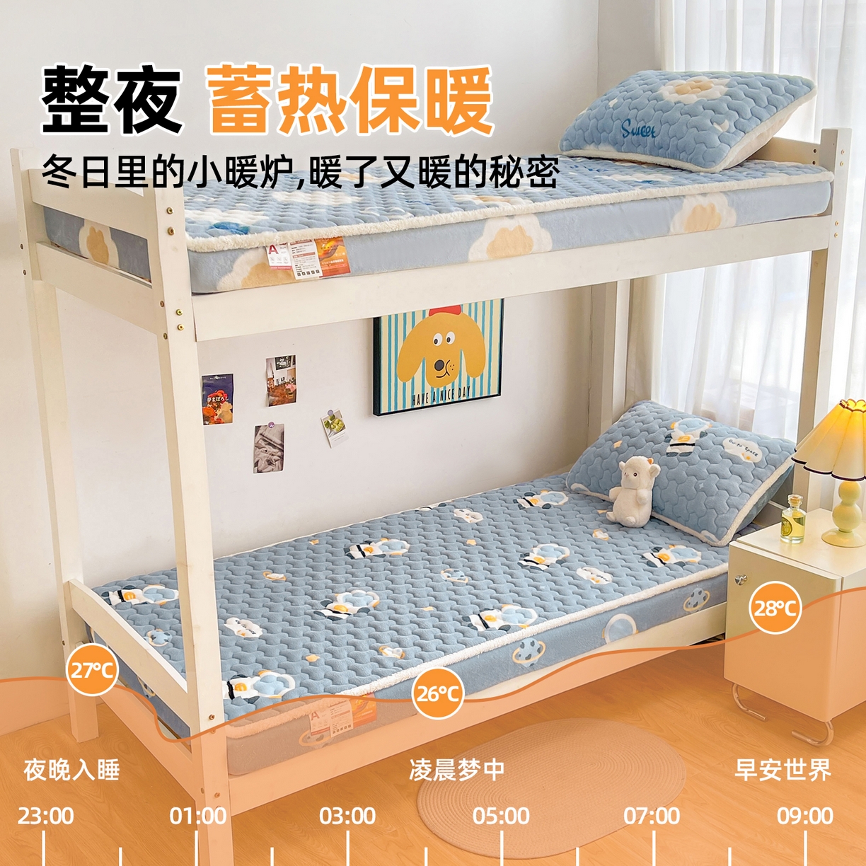 91家纺网 家纺一手货源 找家纺 雯豆家纺 2025新款学生上下铺加厚牛奶绒夹棉床笠宿舍大学生床垫保护套 牛奶绒夹棉床笠-小小太空人