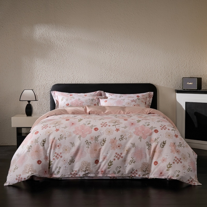 91家纺网 家纺一手货源 找家纺 薏思家纺 2025新款全棉纯棉活性生态磨毛数码印花四件套-花卉类 春意粉