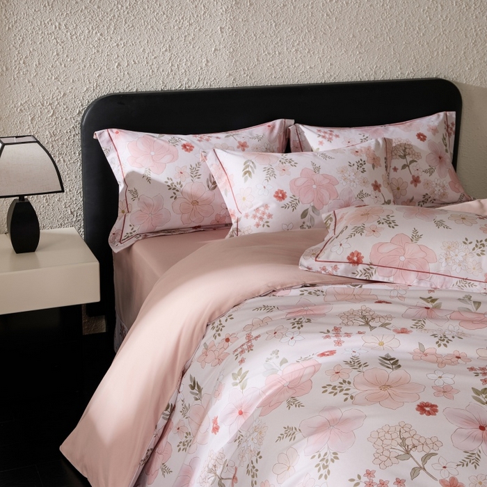 91家纺网 家纺一手货源 找家纺 薏思家纺 2025新款全棉纯棉活性生态磨毛数码印花四件套-花卉类 春意粉