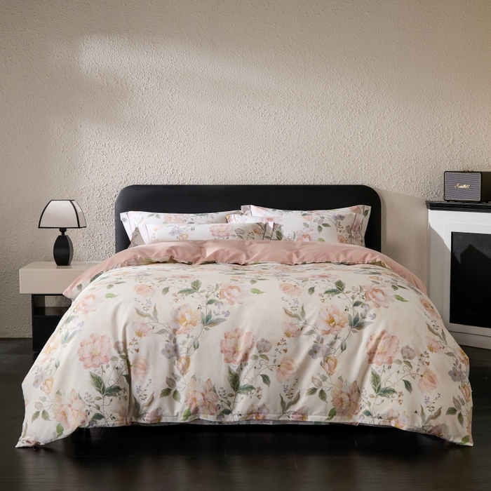 91家纺网 家纺一手货源 找家纺 薏思家纺 2025新款全棉纯棉活性生态磨毛数码印花四件套-花卉类 海棠花颂