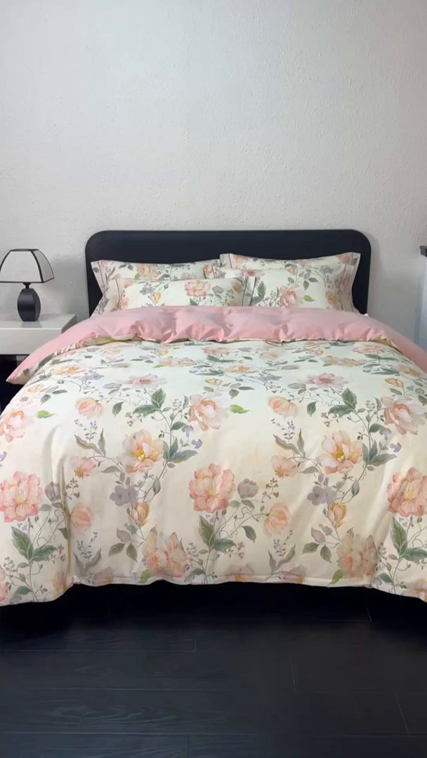 91家纺网 家纺一手货源 找家纺 薏思家纺 2025新款全棉纯棉活性生态磨毛数码印花四件套-花卉类 海棠花颂