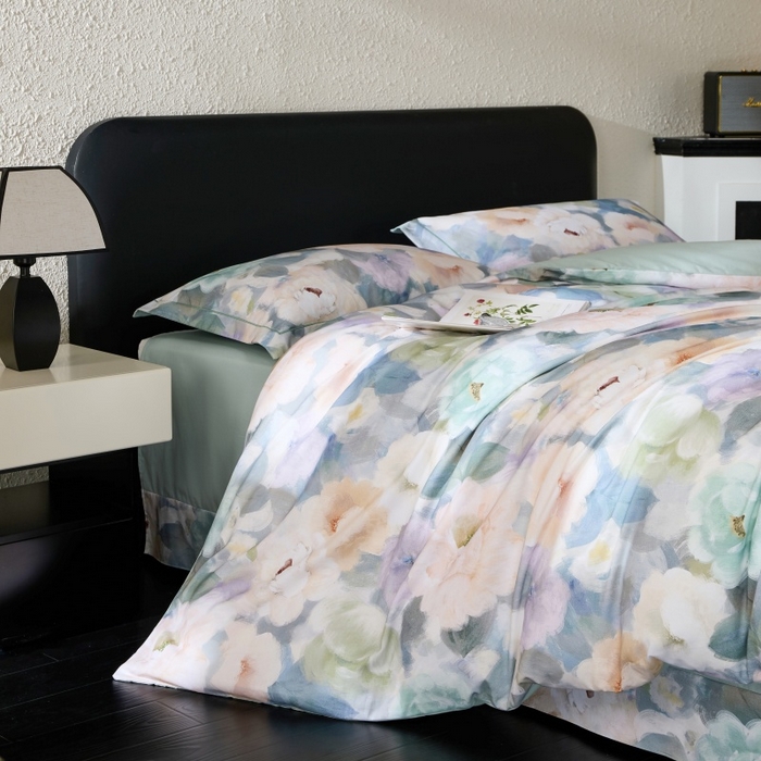 91家纺网 家纺一手货源 找家纺 薏思家纺 2025新款全棉纯棉活性生态磨毛数码印花四件套-花卉类 赫拉小姐-蓝