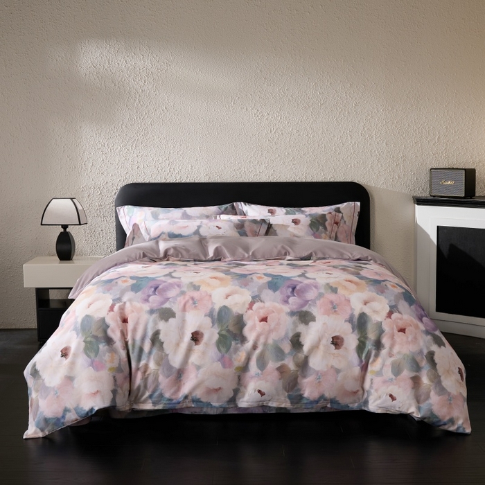 91家纺网 家纺一手货源 找家纺 薏思家纺 2025新款全棉纯棉活性生态磨毛数码印花四件套-花卉类 赫拉小姐-紫