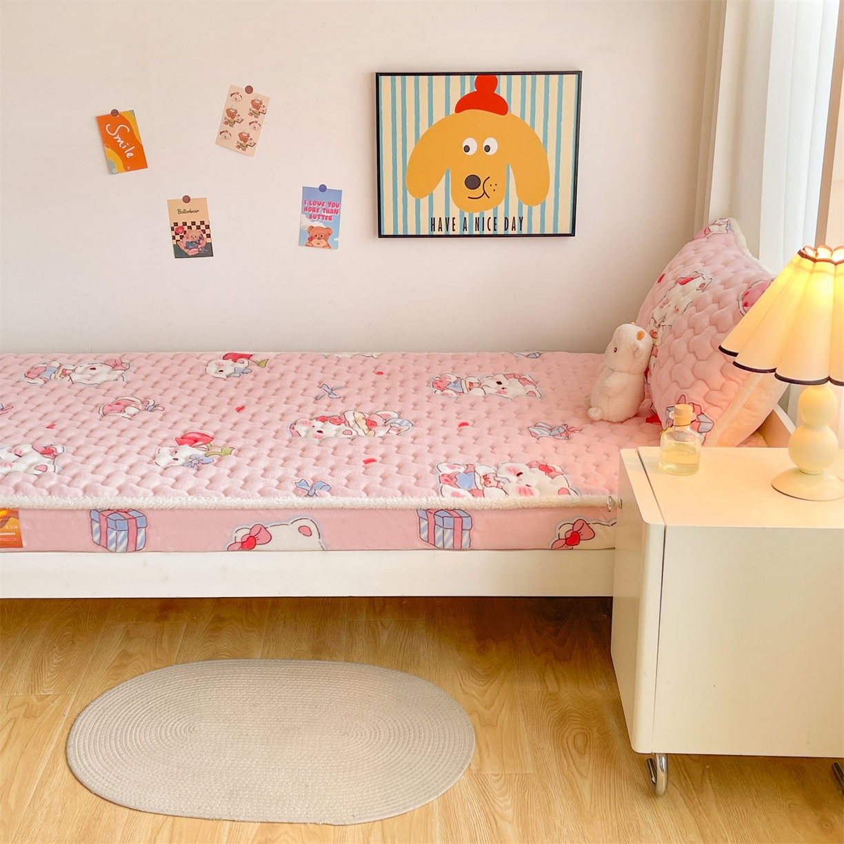 91家纺网 家纺一手货源 找家纺 雯豆家纺 2025新款学生上下铺加厚牛奶绒夹棉床笠宿舍大学生床垫保护套 牛奶绒床笠-茶杯猫咪