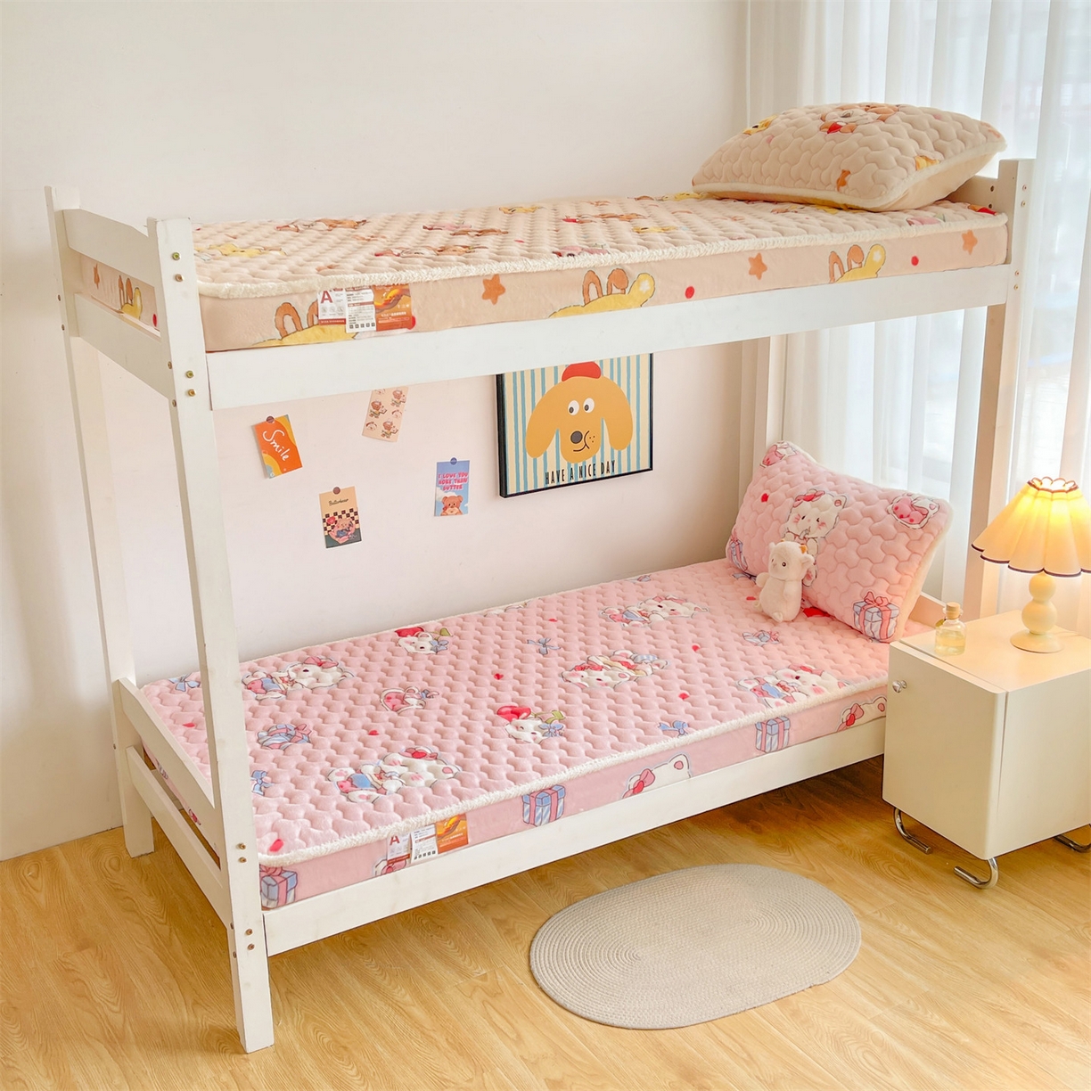 91家纺网 家纺一手货源 找家纺 雯豆家纺 2025新款学生上下铺加厚牛奶绒夹棉床笠宿舍大学生床垫保护套 牛奶绒床笠-茶杯猫咪