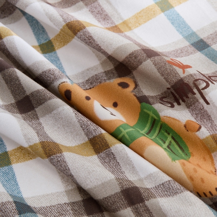 91家纺网 家纺一手货源 找家纺 薏思家纺 2025新款全棉纯棉活性生态磨毛数码印花四件套-条格卡通类 简单熊