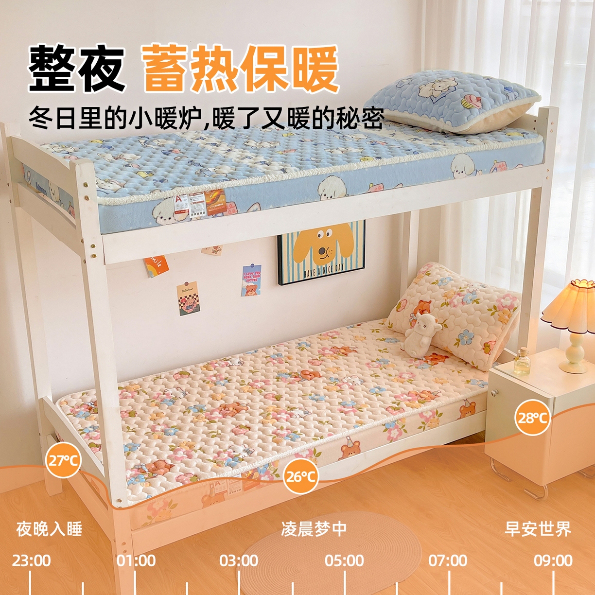 91家纺网 家纺一手货源 找家纺 雯豆家纺 2025新款学生上下铺加厚牛奶绒夹棉床笠宿舍大学生床垫保护套 牛奶绒床笠-彩色萌宠