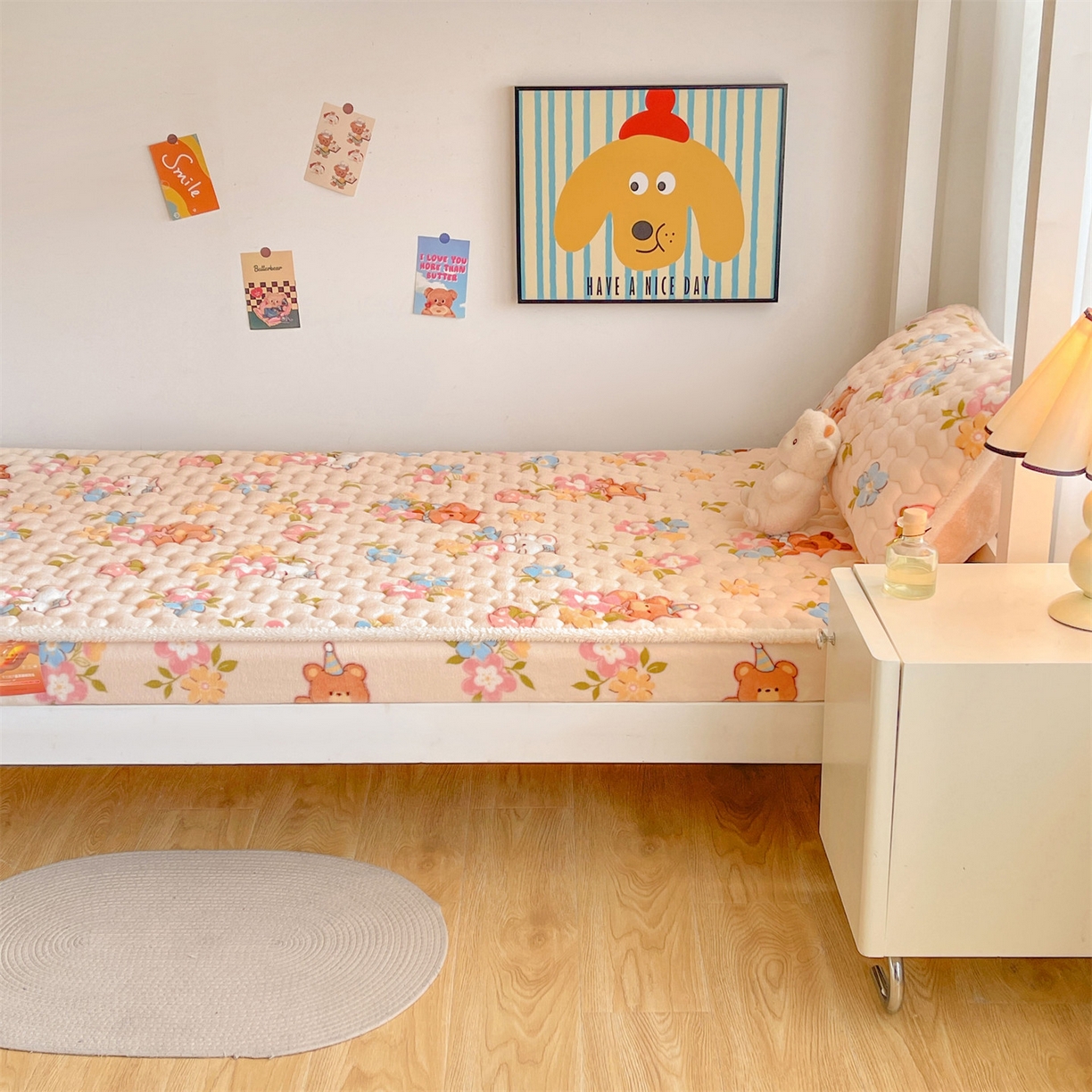 91家纺网 家纺一手货源 找家纺 雯豆家纺 2025新款学生上下铺加厚牛奶绒夹棉床笠宿舍大学生床垫保护套 牛奶绒床笠-彩色萌宠