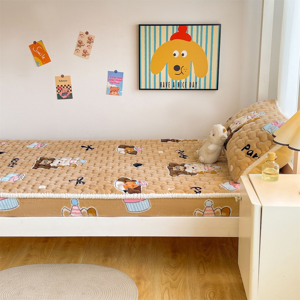 91家纺网 家纺一手货源 找家纺 雯豆家纺 2025新款学生上下铺加厚牛奶绒夹棉床笠宿舍大学生床垫保护套 牛奶绒床笠-狂欢派对