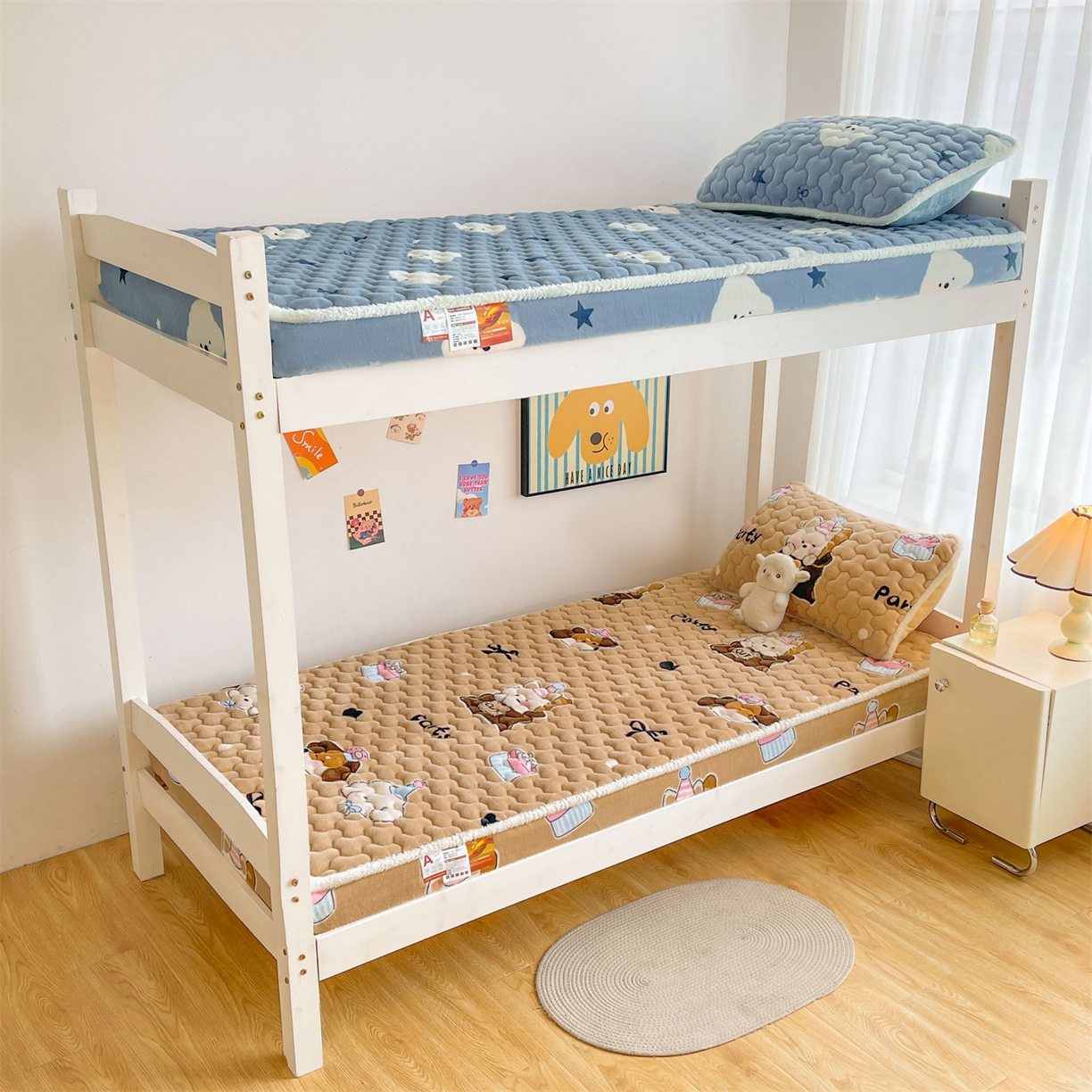 91家纺网 家纺一手货源 找家纺 雯豆家纺 2025新款学生上下铺加厚牛奶绒夹棉床笠宿舍大学生床垫保护套 牛奶绒床笠-狂欢派对