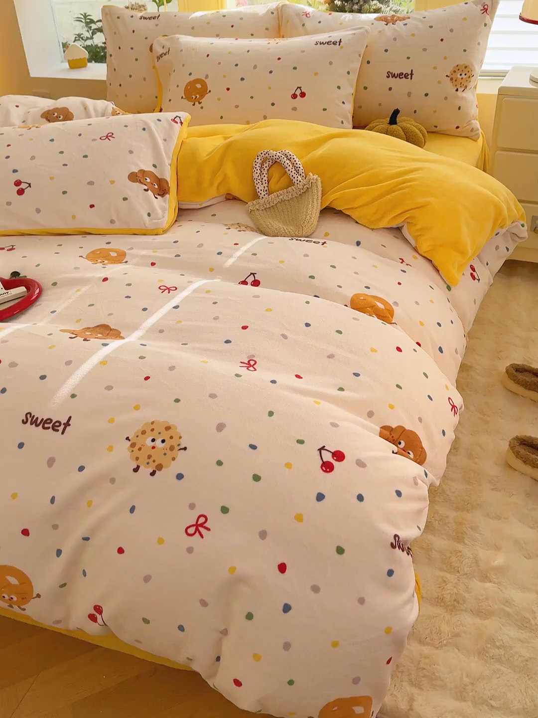 91家纺网 家纺一手货源 找家纺 酱子 2025新款200克高克重印花牛奶绒四件套 饼干派对