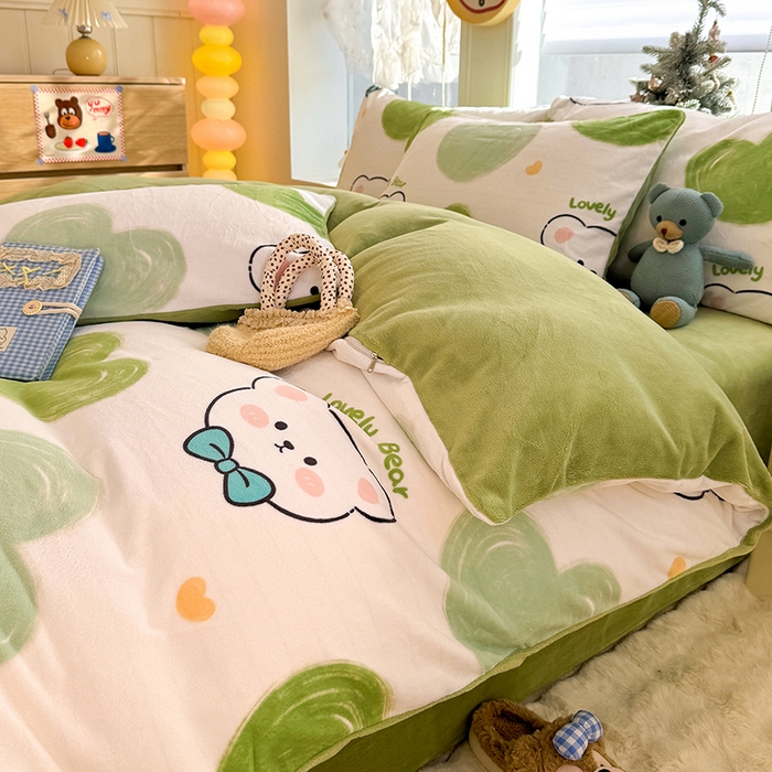 酱子 2025新款200克高克重印花牛奶绒四件套 翠心熊逸