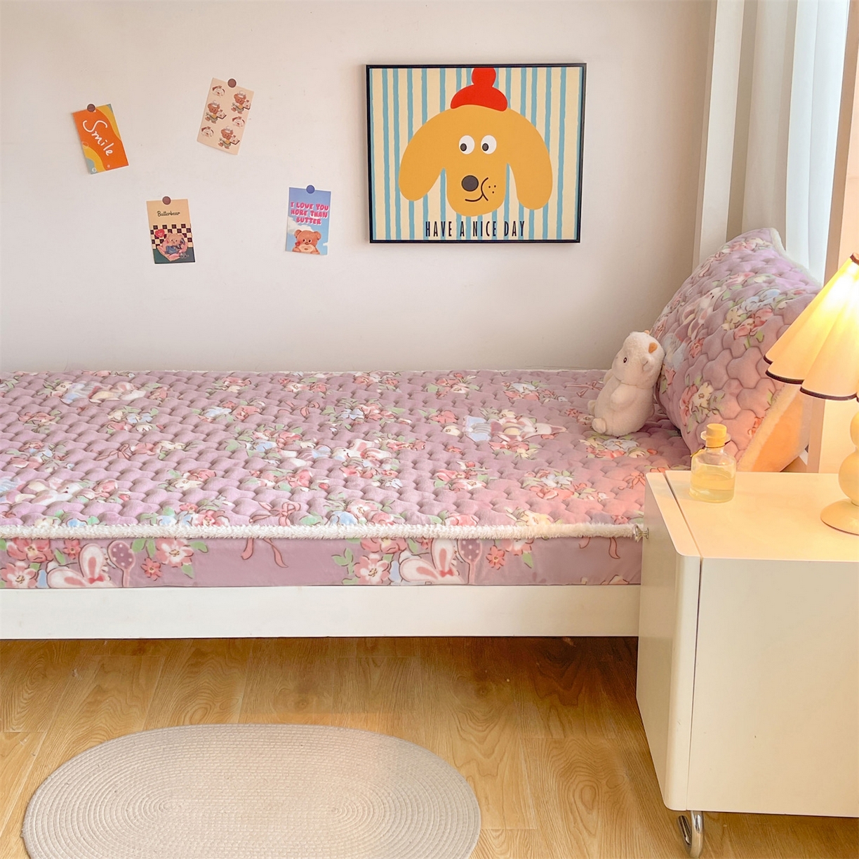 91家纺网 家纺一手货源 找家纺 雯豆家纺 2025新款学生上下铺加厚牛奶绒夹棉床笠宿舍大学生床垫保护套 牛奶绒床笠-花花仙子