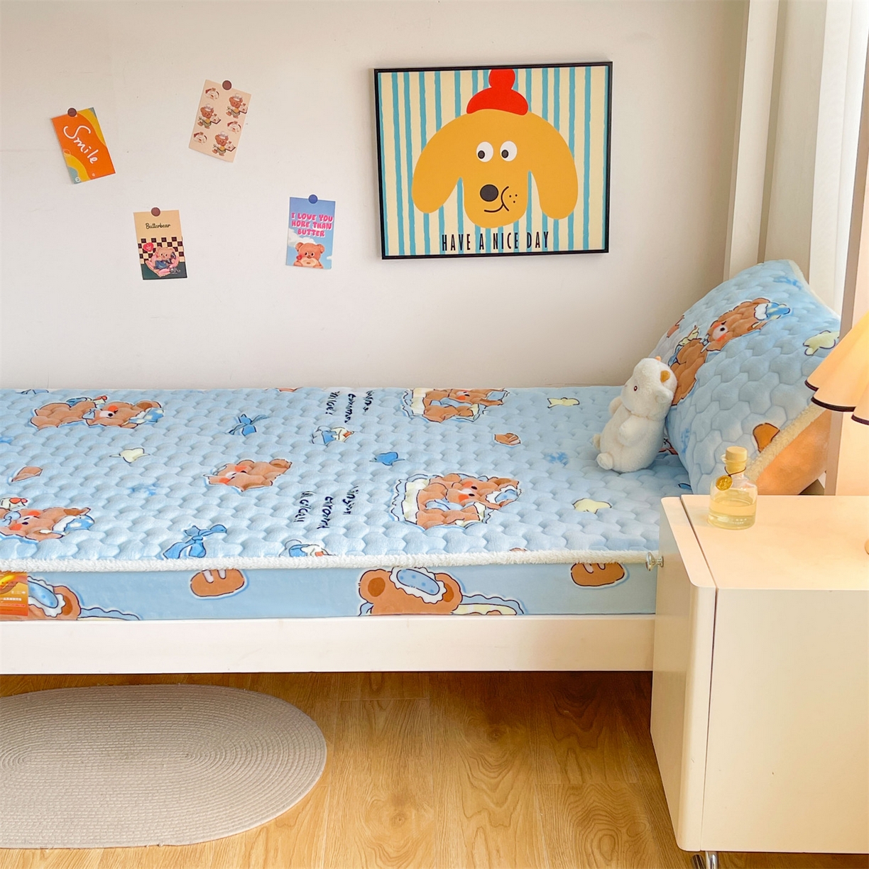 91家纺网 家纺一手货源 找家纺 雯豆家纺 2025新款学生上下铺加厚牛奶绒夹棉床笠宿舍大学生床垫保护套 牛奶绒床笠-趴趴熊