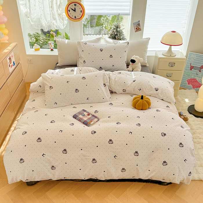 91家纺网 家纺一手货源 找家纺 酱子 2025新款200克高克重印花牛奶绒四件套 简韵南瓜