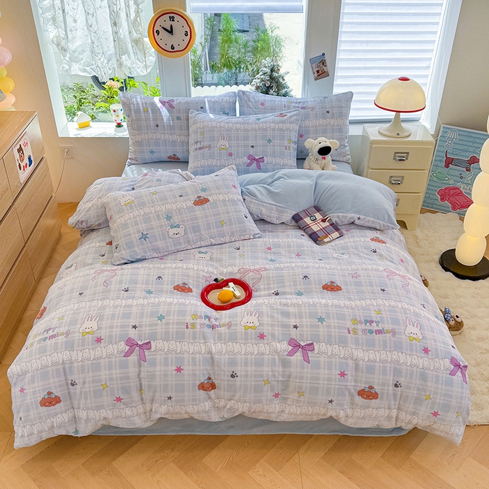 91家纺网 家纺一手货源 找家纺 酱子 2025新款200克高克重印花牛奶绒四件套 蕾丝萌境