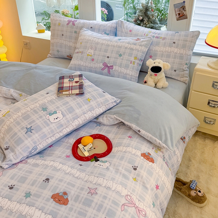 91家纺网 家纺一手货源 找家纺 酱子 2025新款200克高克重印花牛奶绒四件套 蕾丝萌境