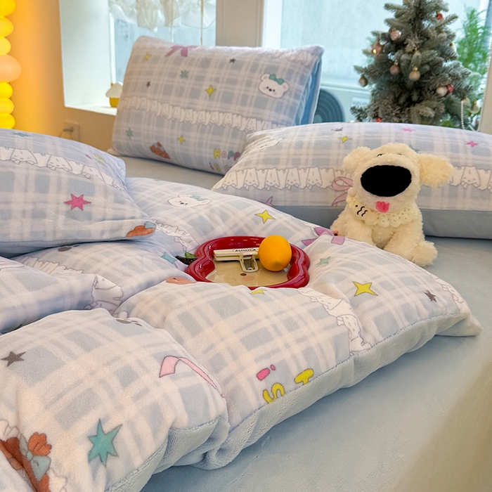 91家纺网 家纺一手货源 找家纺 酱子 2025新款200克高克重印花牛奶绒四件套 蕾丝萌境