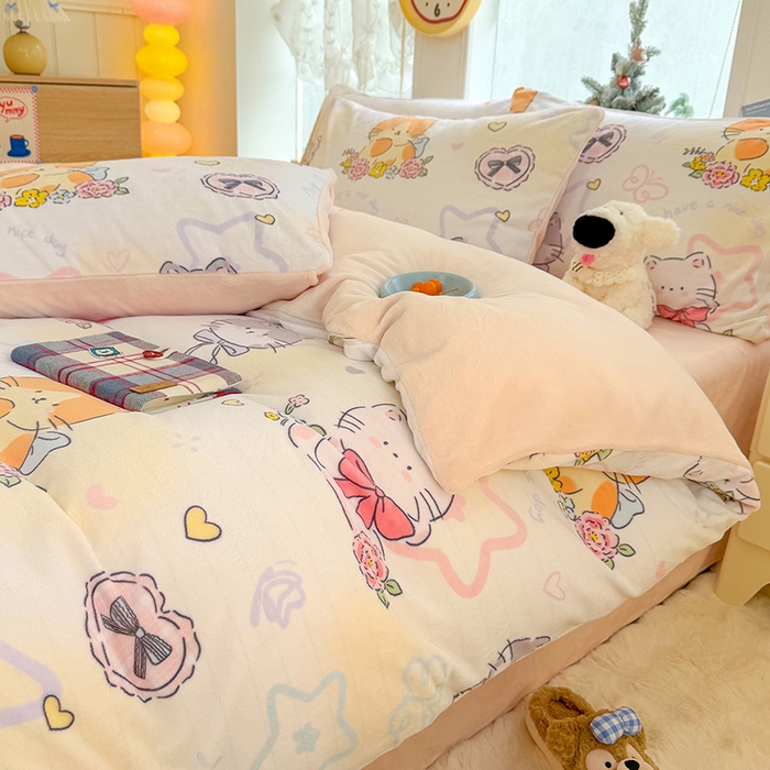 酱子 2025新款200克高克重印花牛奶绒四件套 喵影仙花