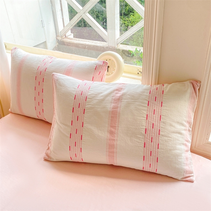 91家纺网 家纺一手货源 找家纺 灰鲸 2025新款A类全棉纯棉色织提花四件套 素瑾-粉