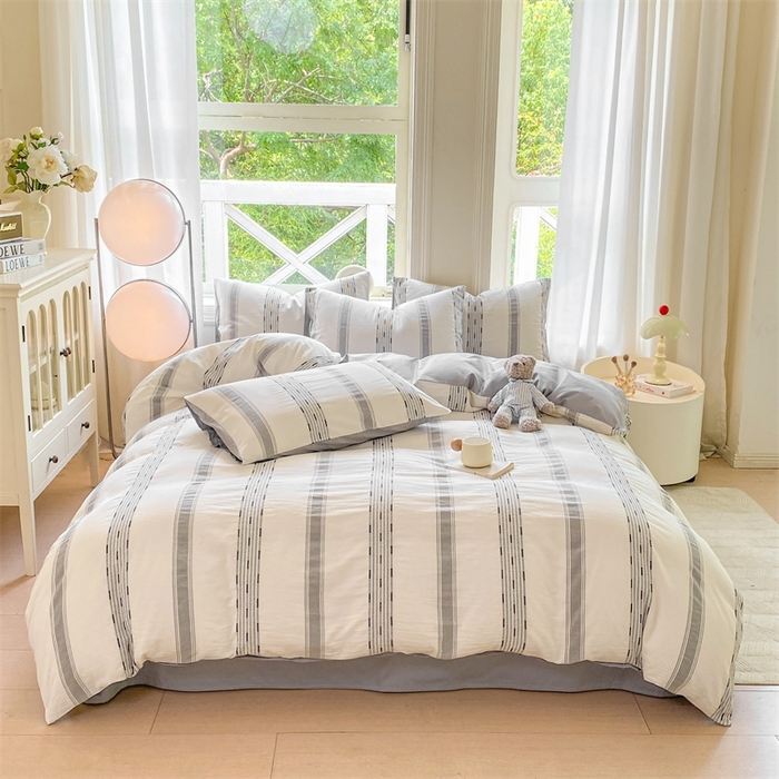 91家纺网 家纺一手货源 找家纺 灰鲸 2025新款A类全棉纯棉色织提花四件套 素瑾-灰