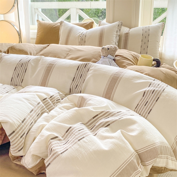 91家纺网 家纺一手货源 找家纺 灰鲸 2025新款A类全棉纯棉色织提花四件套 素瑾-咖