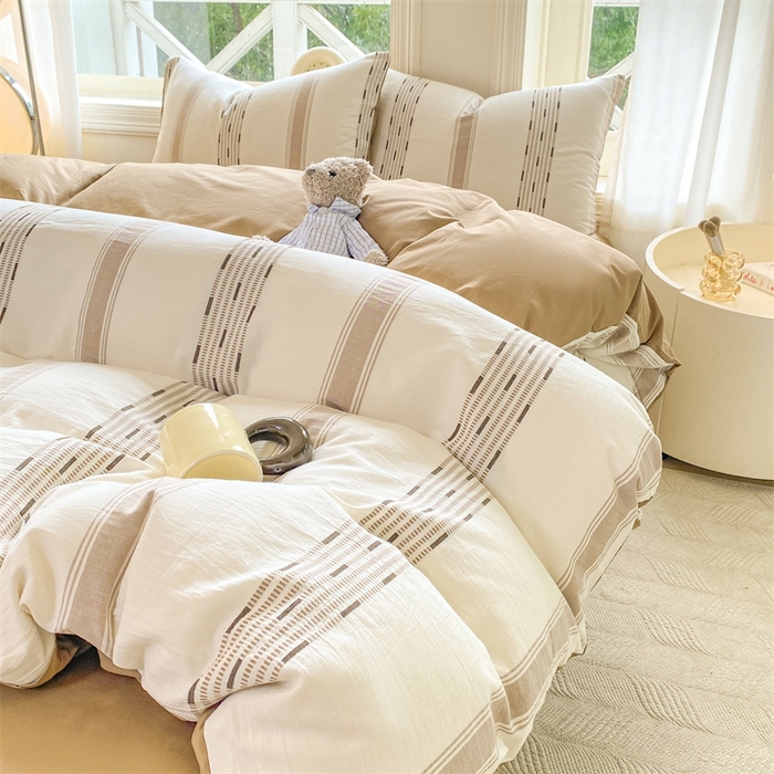 91家纺网 家纺一手货源 找家纺 灰鲸 2025新款A类全棉纯棉色织提花四件套 素瑾-咖