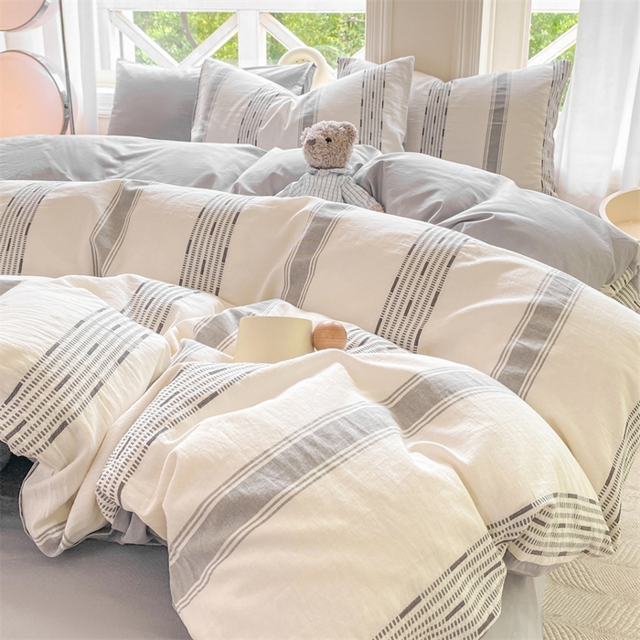 91家纺网 家纺一手货源 找家纺 灰鲸 2025新款A类全棉纯棉色织提花四件套 素瑾-灰