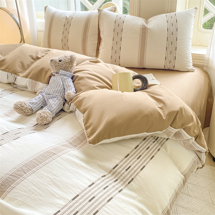 91家纺网 家纺一手货源 找家纺 灰鲸 2025新款A类全棉纯棉色织提花四件套 素瑾-咖