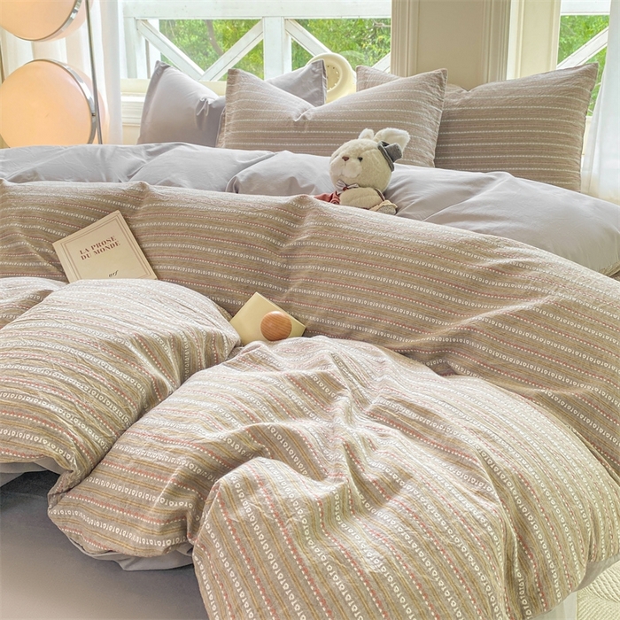 91家纺网 家纺一手货源 找家纺 灰鲸 2025新款A类全棉纯棉色织提花四件套 美拉-灰