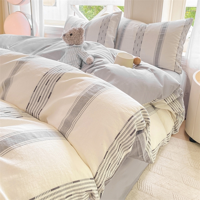 91家纺网 家纺一手货源 找家纺 灰鲸 2025新款A类全棉纯棉色织提花四件套 素瑾-灰