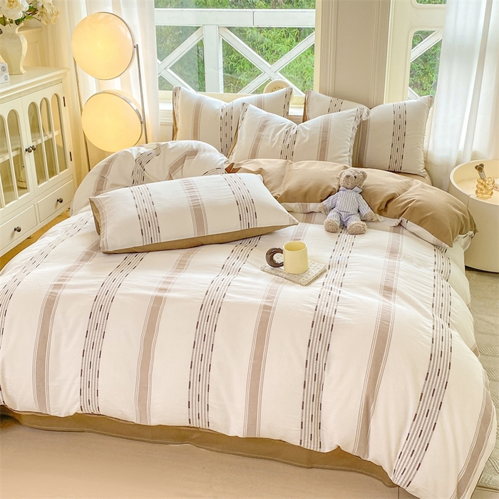 91家纺网 家纺一手货源 找家纺 灰鲸 2025新款A类全棉纯棉色织提花四件套 素瑾-咖