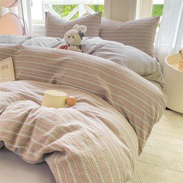 91家纺网 家纺一手货源 找家纺 灰鲸 2025新款A类全棉纯棉色织提花四件套 美拉-灰