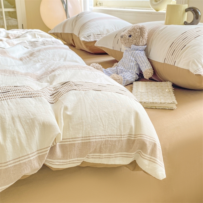 91家纺网 家纺一手货源 找家纺 灰鲸 2025新款A类全棉纯棉色织提花四件套 素瑾-咖