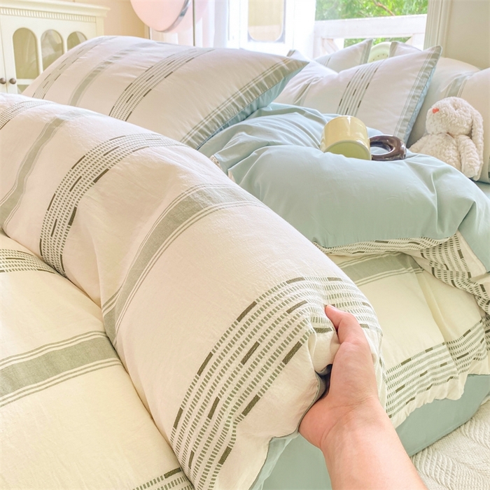 91家纺网 家纺一手货源 找家纺 灰鲸 2025新款A类全棉纯棉色织提花四件套 素瑾-绿